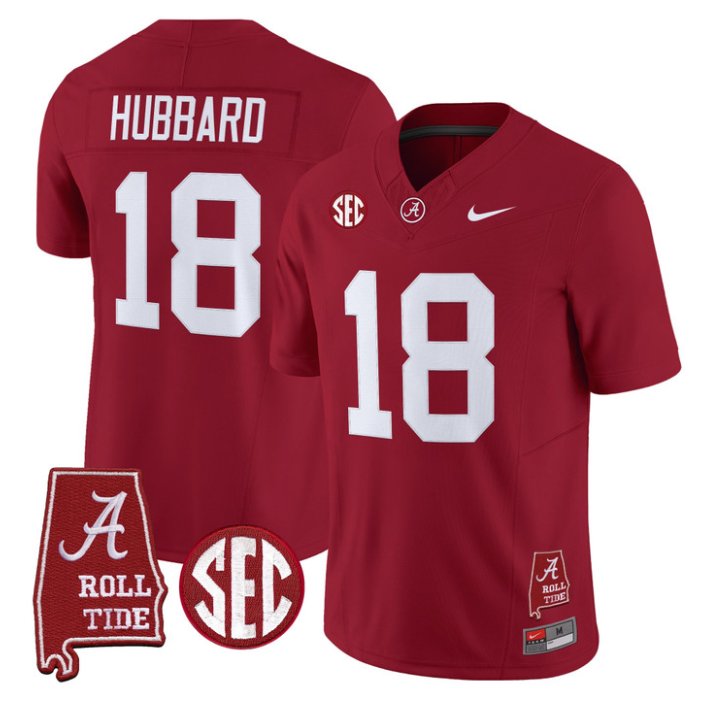 Bray Hubbard Jersey #18 Alabama Crimson 2026 SEC Patch Stitched Crimson