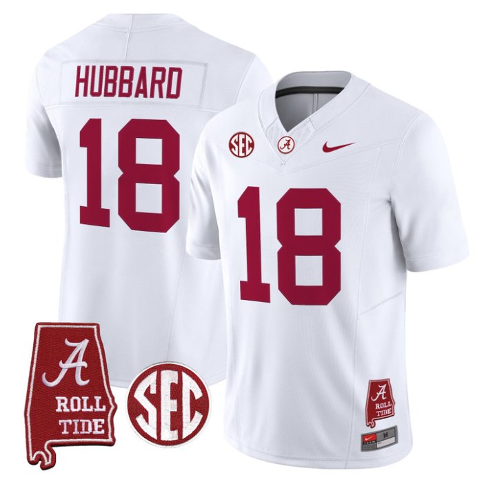 Bray Hubbard Jersey #18 Alabama Crimson 2026 SEC Patch Stitched White