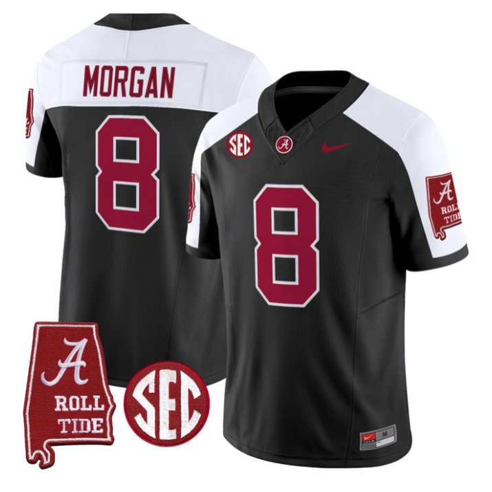 Cederian Morgan Jersey #12 Alabama Crimson 2026 SEC Patch Stitched Black Alter
