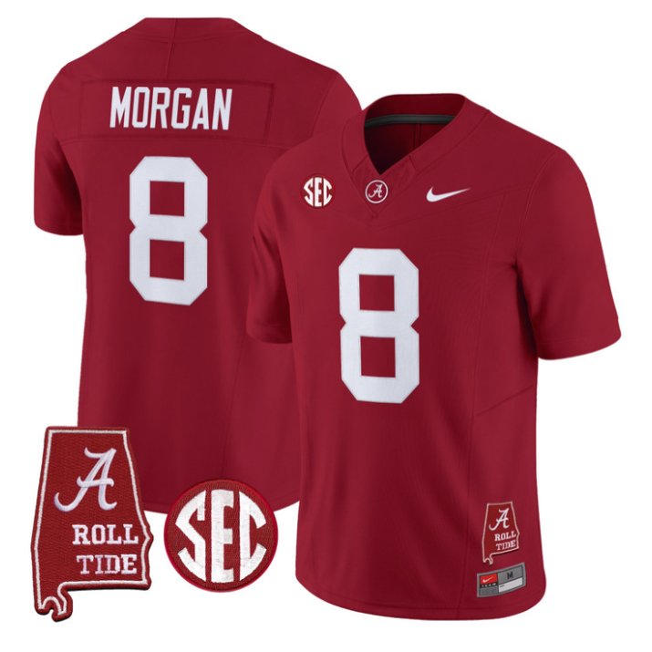 Cederian Morgan Jersey #12 Alabama Crimson 2026 SEC Patch Stitched Crimson