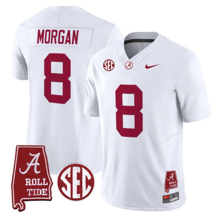 Cederian Morgan Jersey #12 Alabama Crimson 2026 SEC Patch Stitched White