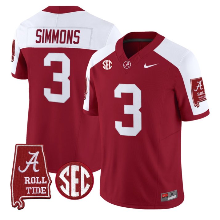 Cedrick Simmons Jersey #3 Alabama Crimson 2026 SEC Patch Stitched Crimson Alter