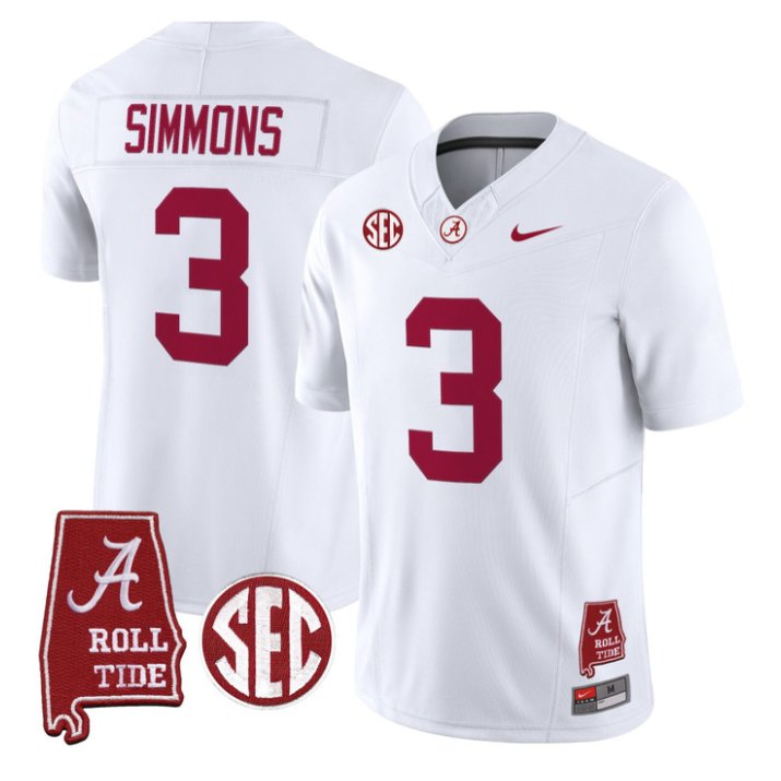 Cedrick Simmons Jersey #3 Alabama Crimson 2026 SEC Patch Stitched White