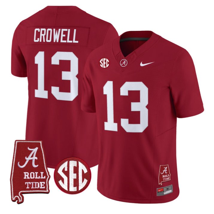 Ezavier Crowell Jersey #13 Alabama Crimson 2026 SEC Patch Stitched Crimson