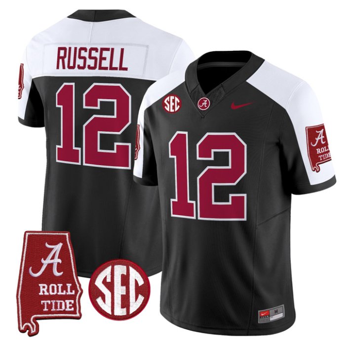 Keelon Russell Jersey #12 Alabama Crimson 2026 SEC Patch Stitched Black Alter