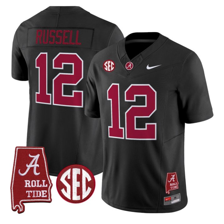 Keelon Russell Jersey #12 Alabama Crimson 2026 SEC Patch Stitched Black