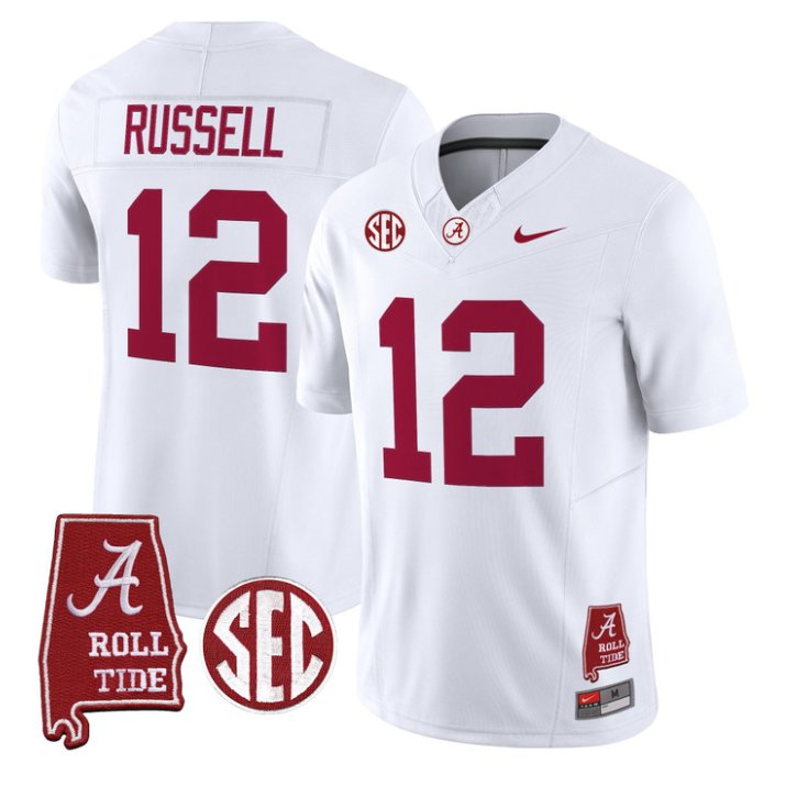Keelon Russell Jersey #12 Alabama Crimson 2026 SEC Patch Stitched White