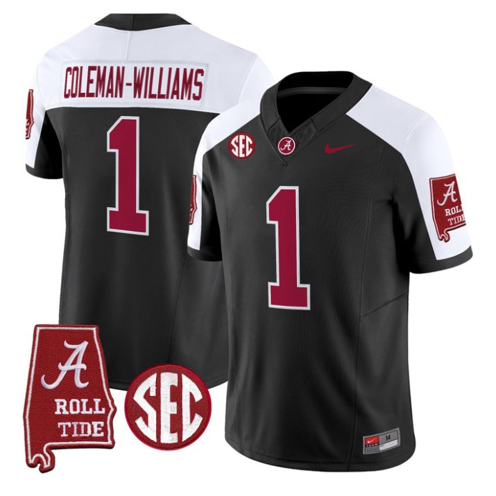 Ryan Coleman-Williams Jersey #1 Alabama Crimson 2026 SEC Patch Stitched Black Alter