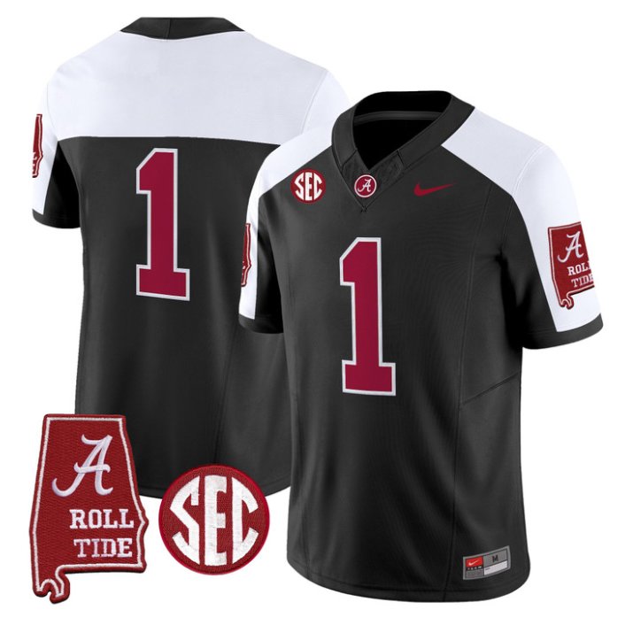 Team Jersey #1 Alabama Crimson 2026 SEC Patch Stitched Black Alter