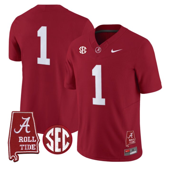 Team Jersey #1 Alabama Crimson 2026 SEC Patch Stitched Crimson