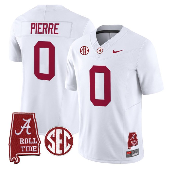 Yhonzae Pierre Jersey #0 Alabama Crimson 2026 SEC Patch Stitched White