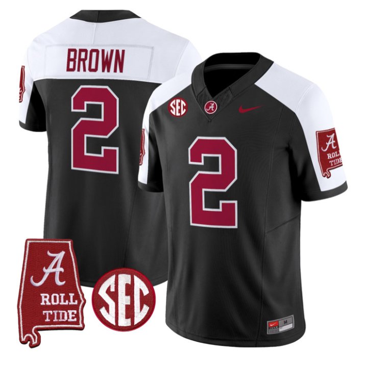 Zabien Brown Jersey #2 Alabama Crimson 2026 SEC Patch Stitched Black Alter