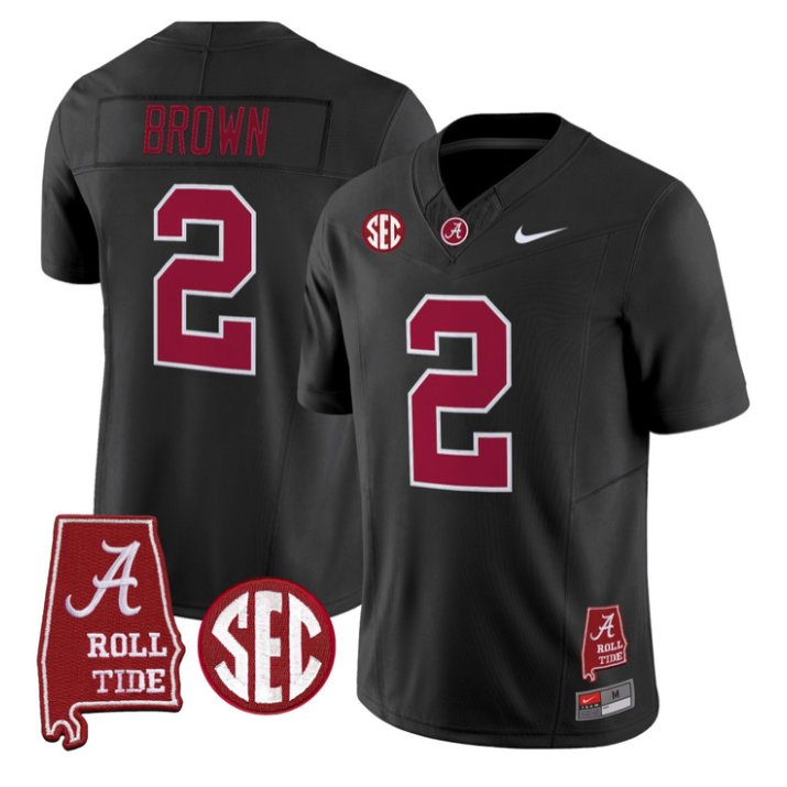 Zabien Brown Jersey #2 Alabama Crimson 2026 SEC Patch Stitched Black