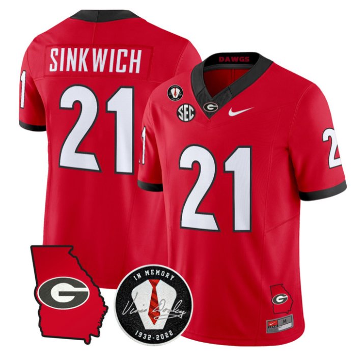 Frank Sinkwich Jersey #21 Georgia Bulldogs 2026 Vince Dooley Stitched Red