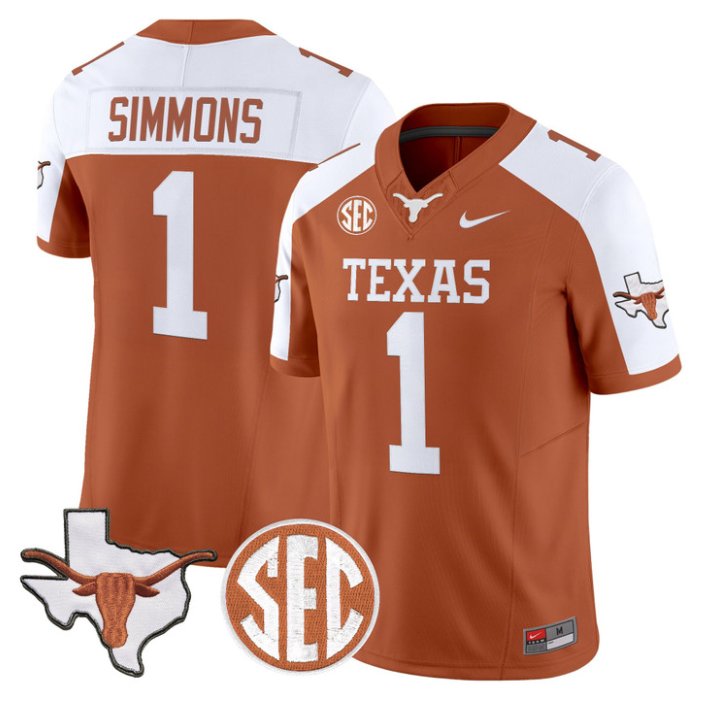Colin Simmons Jersey #1 Texas Longhorns 2026 SEC Patch Stitched Orange Alter