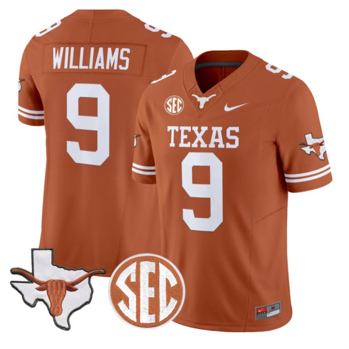Jonah Williams Jersey #9 Texas Longhorns 2026 SEC Patch Stitched Texas Orange
