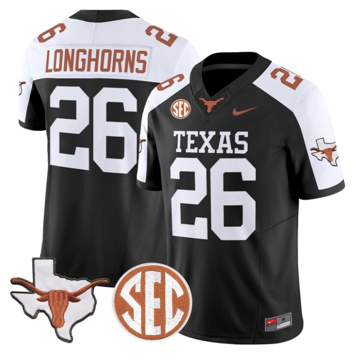 Longhorns Jersey #26 Texas Longhorns 2026 SEC Patch Stitched Black Alter