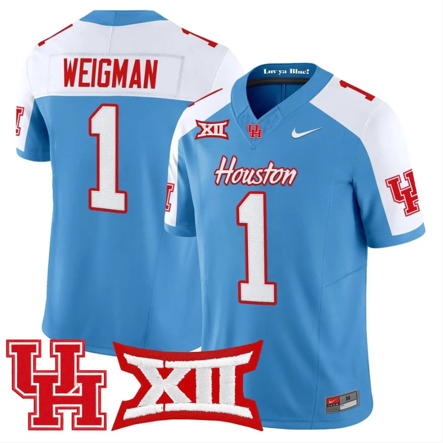 Conner Weigman Jersey #1 Houston Cougars 2026 Vapor Limited Stitched Blue Alter