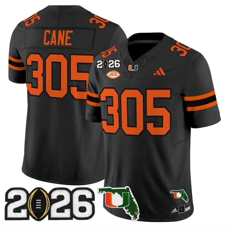 Cane Jersey #305 Miami Hurricanes 2026 CFP Final Patch Stitched Black