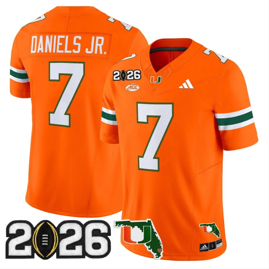 CJ Daniels Jersey #7 Miami Hurricanes 2026 CFP Final Patch Stitched Orange