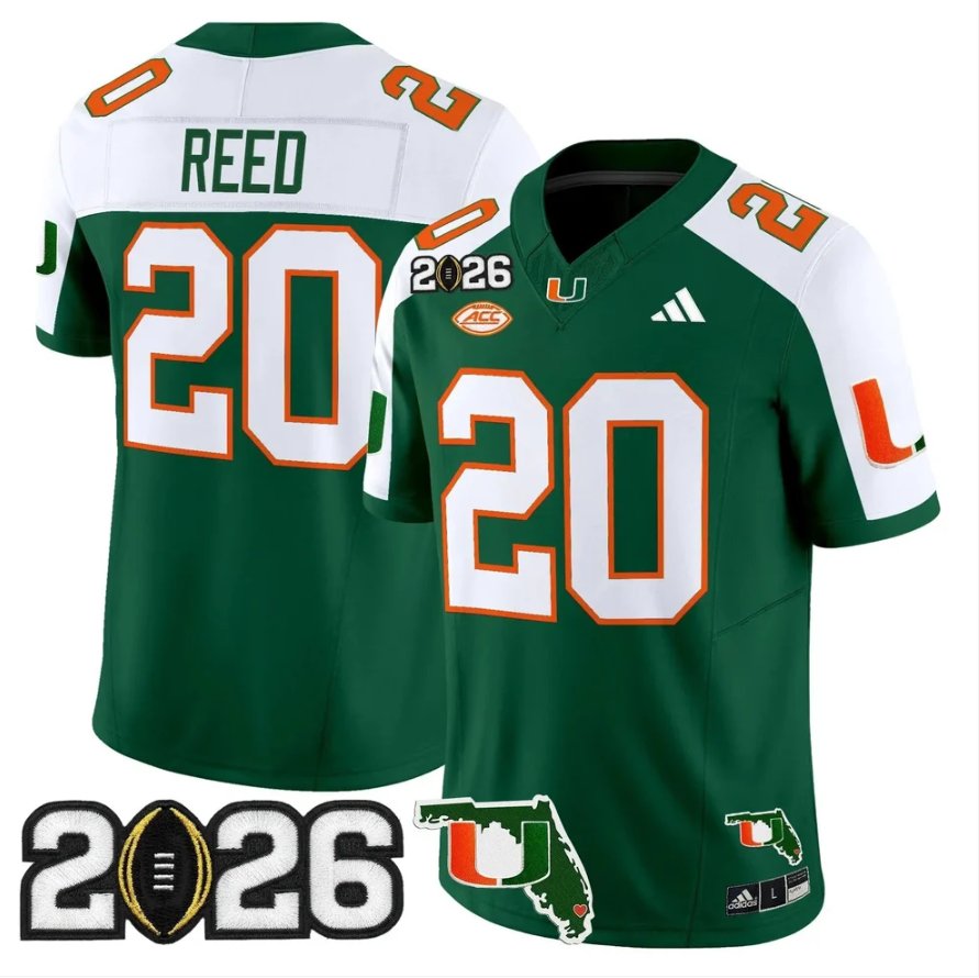 Ed Reed Jersey #20 Miami Hurricanes 2026 CFP Final Patch Stitched Green Alter