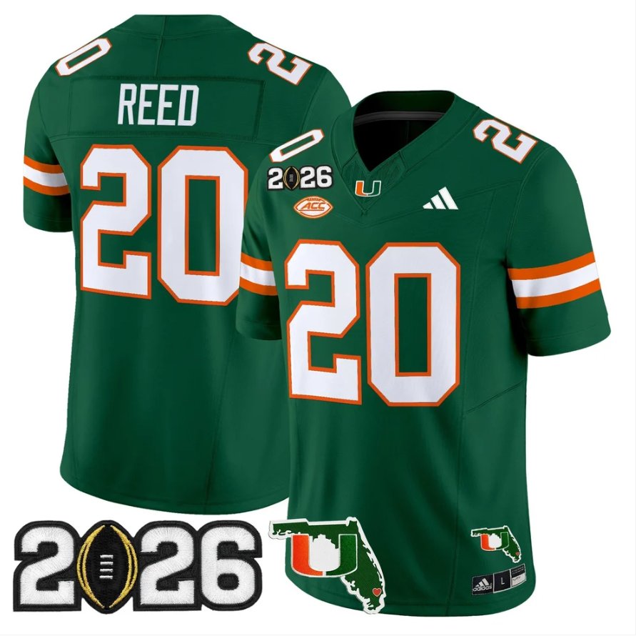 Ed Reed Jersey #20 Miami Hurricanes 2026 CFP Final Patch Stitched Green