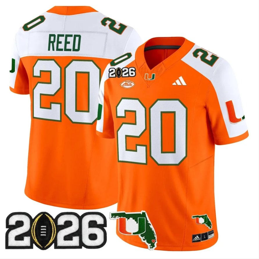 Ed Reed Jersey #20 Miami Hurricanes 2026 CFP Final Patch Stitched Orange Alter