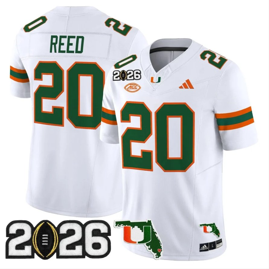 Ed Reed Jersey #20 Miami Hurricanes 2026 CFP Final Patch Stitched White