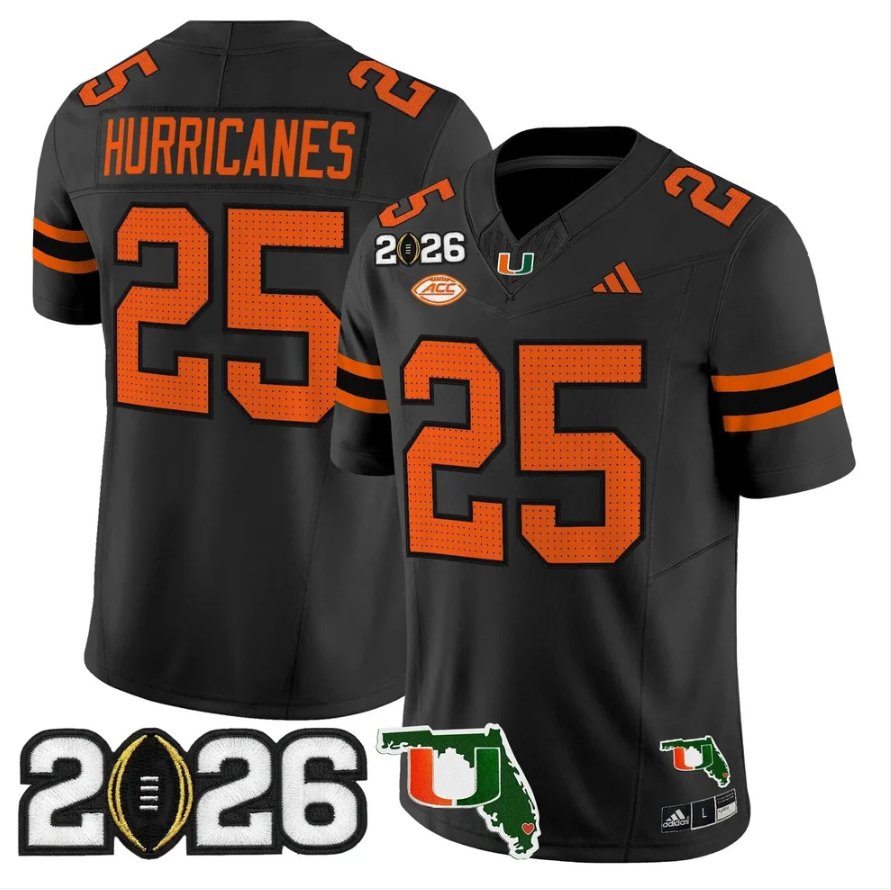 Hurricanes Jersey #25 Miami Hurricanes 2026 CFP Final Patch Stitched Black