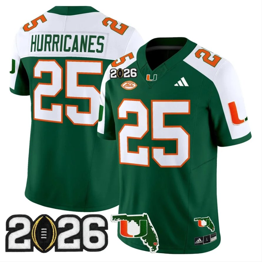 Hurricanes Jersey #25 Miami Hurricanes 2026 CFP Final Patch Stitched Green Alter