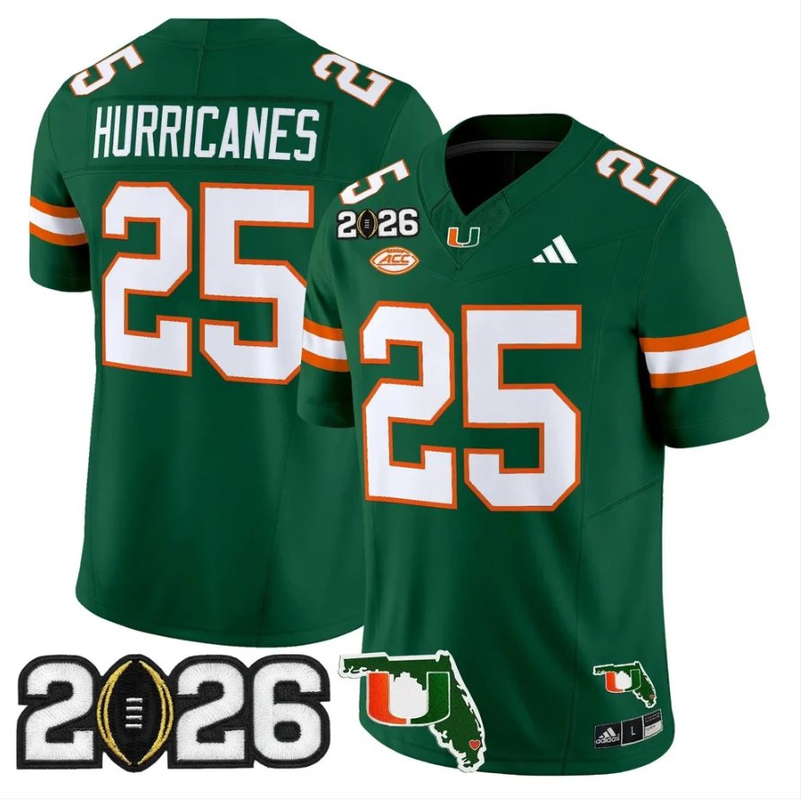 Hurricanes Jersey #25 Miami Hurricanes 2026 CFP Final Patch Stitched Green