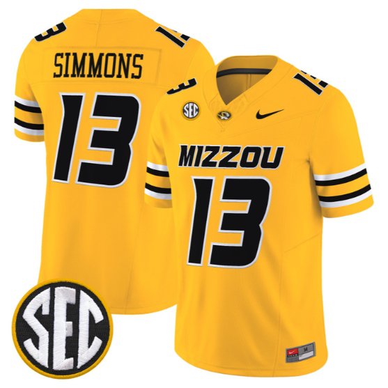 Austin Simmons #13 Missouri Tigers Jersey 2026 Vapor Limited Stitched Gold