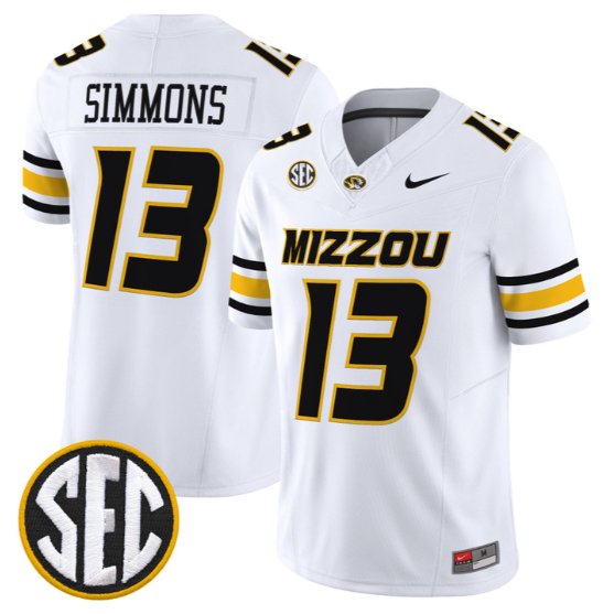 Austin Simmons #13 Missouri Tigers Jersey 2026 Vapor Limited Stitched White