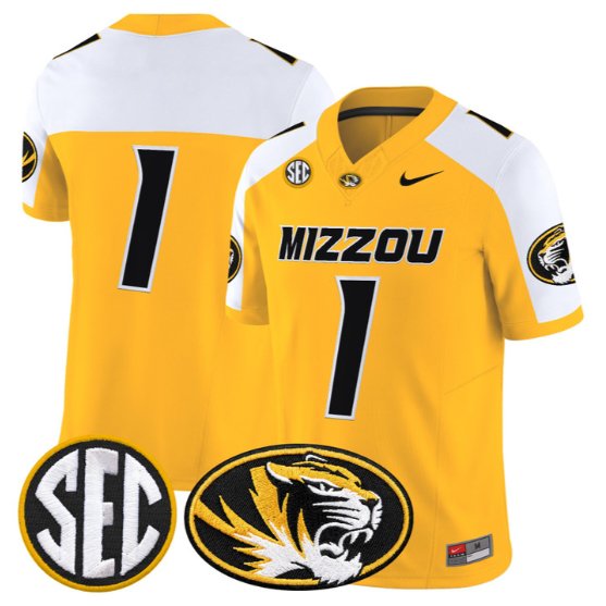 Team Jersey #1 Missouri Tigers Jersey 2026 Vapor Limited All Stitched Gold Alter