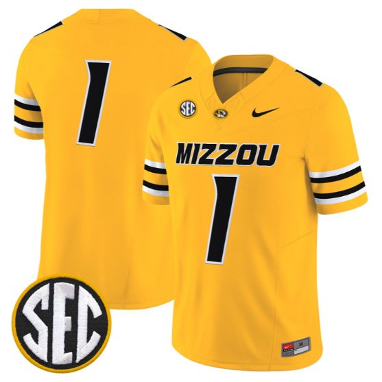 Team Jersey #1 Missouri Tigers Jersey 2026 Vapor Limited All Stitched Gold
