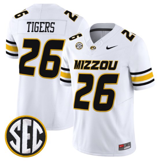 Tigers Mizzou #26 Missouri Tigers Jersey 2026 Vapor Limited Stitched White