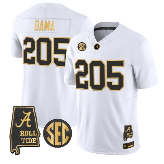 Bama #205 Alabama Crimson Tide Jersey 2026 Alabama Map All Stitched Whiie Gold
