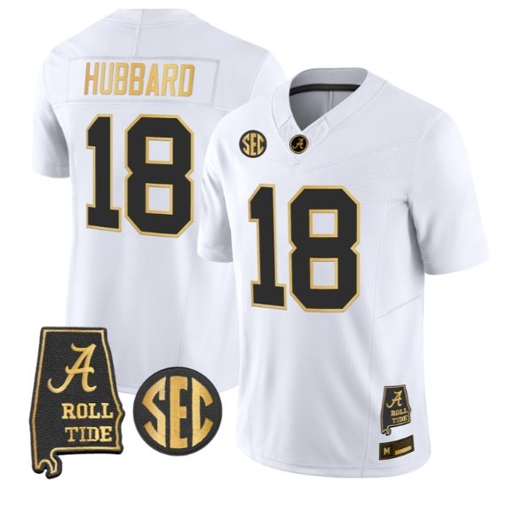 Bray Hubbard #18 Alabama Crimson Tide Jersey 2026 Alabama Map Stitched White Gold