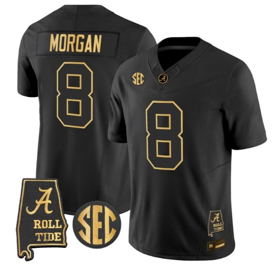 Cederian Morgan #8 Alabama Crimson Tide Jersey 2026 Alabama Stitched Black Gold