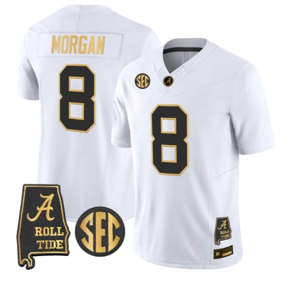 Cederian Morgan #8 Alabama Crimson Tide Jersey 2026 Alabama Stitched White Gold