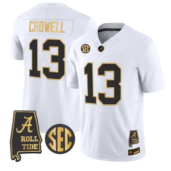 Ezavier Crowell #13 Alabama Crimson Tide Jersey 2026 Alabama Stitched White Gold