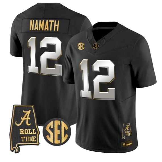 Joe Namath #12 Alabama Crimson Tide Jersey 2026 Alabama Map Stitched Black Limited
