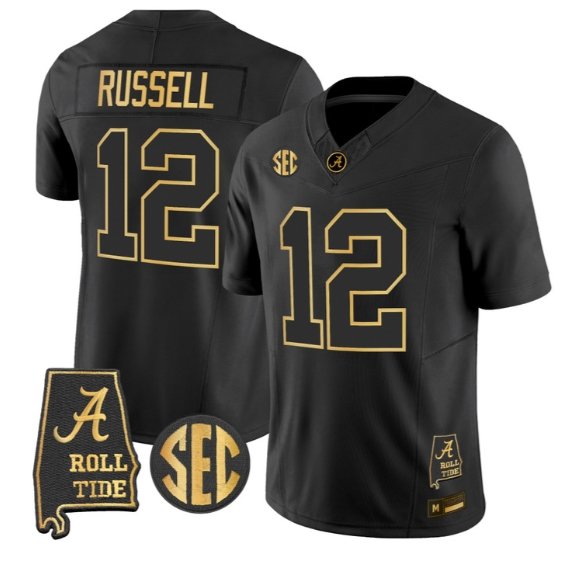 Keelon Russell #12 Alabama Crimson Tide Jersey 2026 Alabama Stitched Black Gold