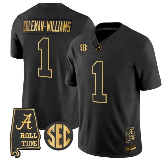 Ryan Coleman-Williams #1 Alabama Crimson Tide Jersey 2026 Stitched Black Gold