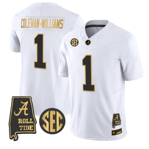 Ryan Coleman-Williams #1 Alabama Crimson Tide Jersey 2026 Stitched White Gold