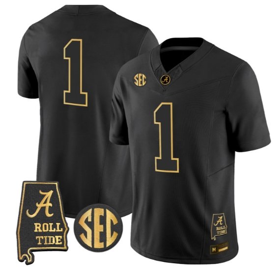 Team Jersey #1 Alabama Crimson Tide Jersey 2026 Alabama Map Stitched Black Gold