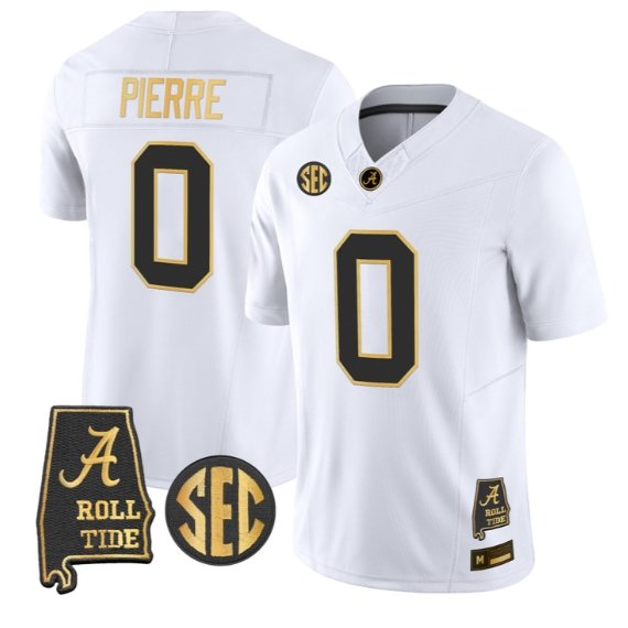Yhonzae Pierre #0 Alabama Crimson Tide Jersey 2026 Alabama Stitched White Gold