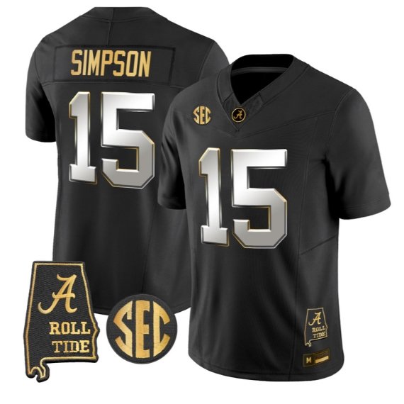 Ty Simpson #15 Alabama Crimson Tide Jersey 2026 Alabama Map Stitched Black Limited