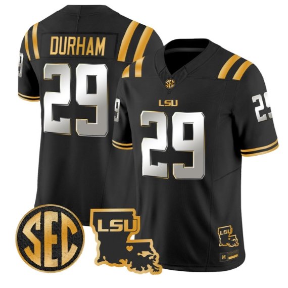 Caden Durham #29 LSU Tigers 2026 Louisiana Patch Gold Vapor Stitched Black Limited