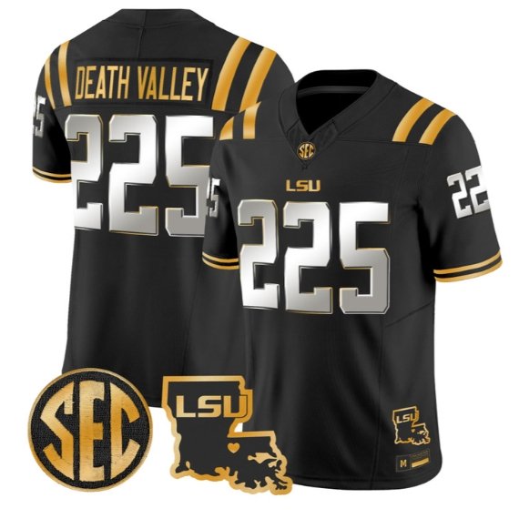 Death Valley #225 LSU Tigers 2026 Louisiana Patch Gold All Stitched Black Limited